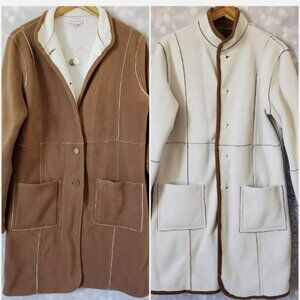 Susan Graver Reversible Brown & White Fleece Jacket Coat